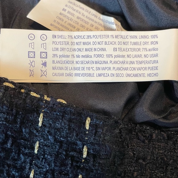 Forever 21 Navy and Metallic Gold Tweed Fully Lined Mini Skirt Sz. S - Picture 7 of 10